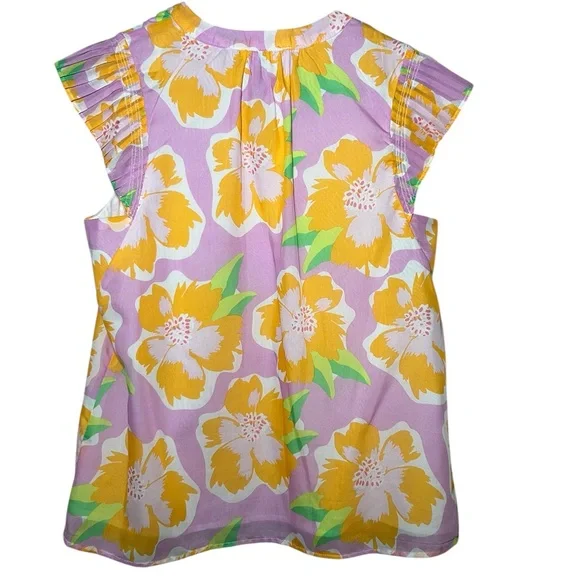 Michelle McDowell‎ Floral Flutter Sleeve Blouse Spring Small - Picture 2 of 4